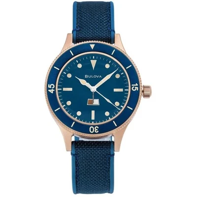 Bulova Reloj Hombre Mil Envíos Automático Azul Correa Silicona y Nylon 98A325 Foto 1 de 4