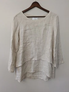 Crown Linen Designs 100% Linen Layered Top Small Cream Lagenlook Boho Beachy - Picture 1 of 9