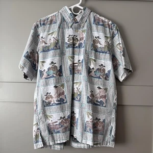 VTG Reyn Spooner Father Damien Shirt Men Sz M Hawaiian Detrich Varez Aloha 90s - Picture 1 of 19