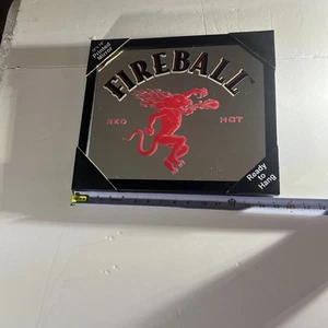 Fireball Whiskey, Printed Glass Mirror. Sleek, Black Trim Surrounding Mirror .￼￼ - Picture 1 of 3
