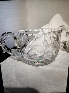 Vintage Ideal Canastota Cut Glass Diamond Poinsettia Cut Sugar And Creamer Set - Picture 1 of 6