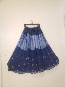 Vtg 90s Sheer Silk Tie Dye Print Chiffon Maxi Broomstick Skirt Blue Boho Flowy - Picture 1 of 5