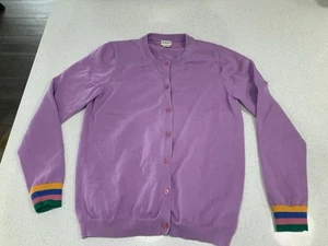 J Crew Crew Cuts Cardigan Sweater Girls XXL (15-16) Purple Rainbow Striped - Picture 1 of 7