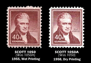 1955-58 Scott #1050-50a .40¢ JOHN MARSHALL - F/VF-MNH OG, WET/DRY PRINT coppia - Foto 1 di 1