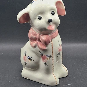 Übertopf Keramik Hund mit Blumen und Nähten. Occ. Japan. Rosa Schleife, braune Stiche - Bild 1 von 9