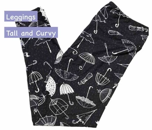 LuLaRoe Womens Leggings Size TC Black Gray Rain Umbrellas Cats Parasols NWT - Picture 1 of 4