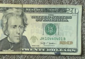 $20 2009 FEDERAL RESERVE NOTE FANCY SERIAL NUMBER 10440401 Trinary - Picture 1 of 3