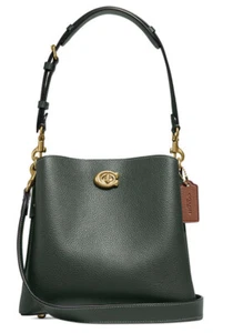 ❤️ Coach Willow Small Amazon Green/brass Bucket Bag In Colorblock Leather - Picture 1 of 6