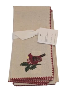 Pottery Barn Cardinal Embroidered Napkins Set Of 4 Cotton & Linen 20" X 20" NWT - Picture 1 of 3