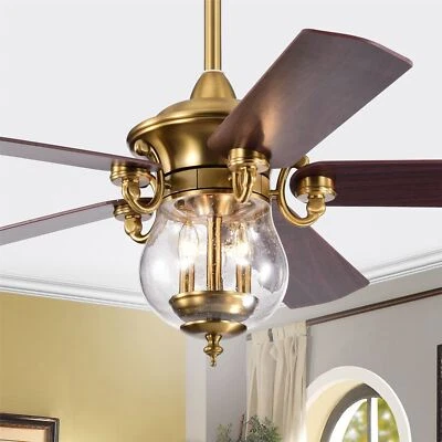 Anisma Anna GOLD 28 Inch Mid-Century Modern Style Lighted Ceiling Fan w Remote - Image 1 of 4