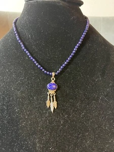 Native American Navajo Lapis Lazuli Sterling Silver Feather Necklace / pendant - Picture 1 of 7