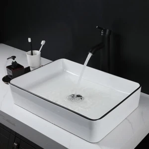 Lavabo rectangular de 20" lavabo lavabo baño cascada lavabo fregadero de cerámica blanco - Imagen 1 de 8