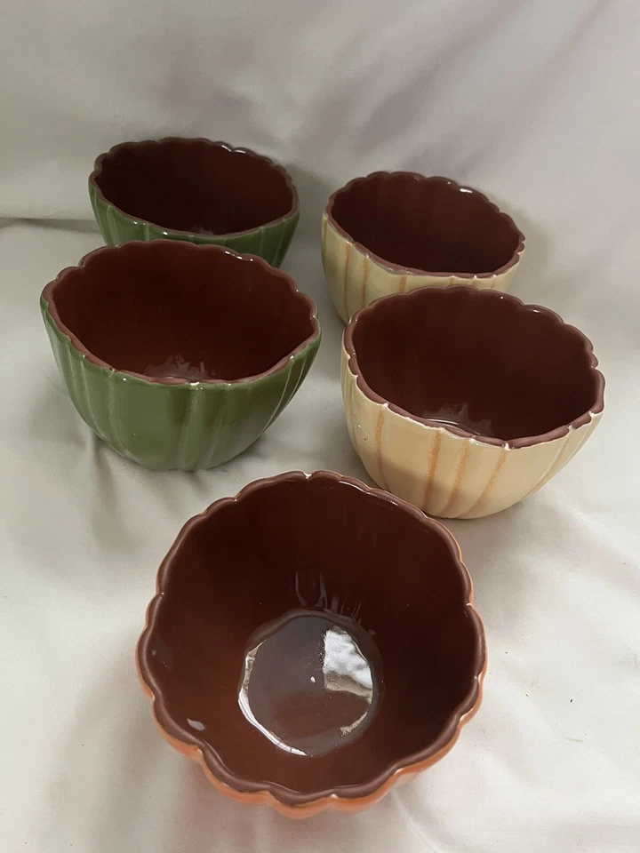 TAG Autumn Harvest Gres Calabaza Cuencos Condimento Dip Sopa, 4,25” Ancho, Juego de 5 Foto 1 de 4