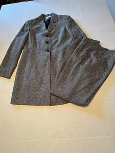 VTG Amanda Smith women's pant suit long jacket with pockets black and white SZ 4 - Picture 1 of 12