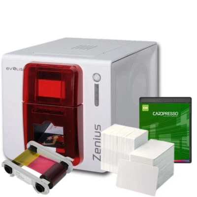 Evolis Zenius Classic Single Side Fire Red Photo ID Card Printer Bundle With PVP - Image 1 of 2