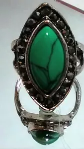 Tibetischer Silber Ring simulierter Türkis Schmuck Markasiten Gr. 6 3/4 695920 - Bild 1 von 5