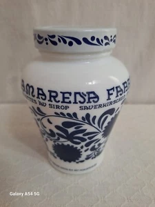Amarena Fabbri Milchglas Glas "leer" Kirschen blau weiß geblümt 5,25" H Italien - Bild 1 von 9