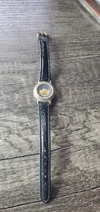 Vtg Timex Women's Moon Sun Date Quartz Watch Blue Tone Black Leather Strap 02 - Picture 1 of 4