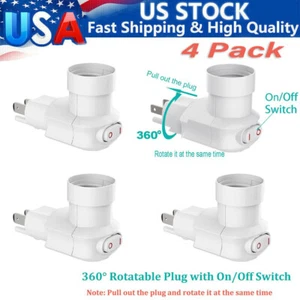 4X 360° Plug in Light Socket Outlet to Light Bulb 3-Prong Outlet Socket Adapter - Picture 1 of 14