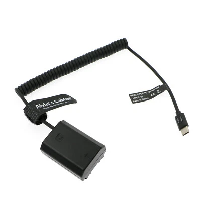 ALVIN'S CABLES USB C PD to NP FZ100 Dummy Battery Coiled Power Cable for Sony Alpha A7 III A9