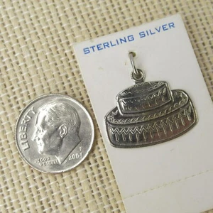 Vintage Sterling Silver Two-Tiered Cake Pendant Baking Charm Birthday Jewelry - Picture 1 of 6