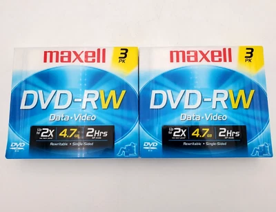 Maxell DVD-RW Data Video 3 Pack 4.7GB 2Hrs SP mode Rewritable Lot 2 New Sealed - Image 1 of 4