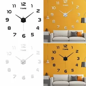 3D Large Frameless Wall Clock Mirror Number Sticker Modern Home Decal Decor DIY - Picture 1 of 12