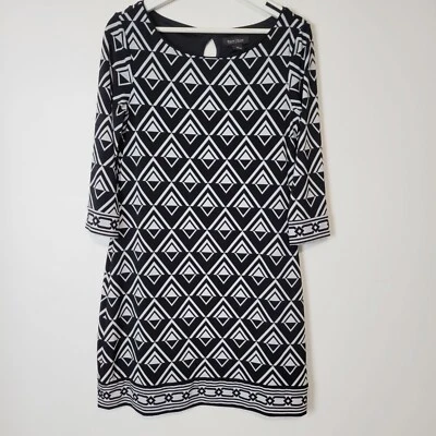 Vestido recto forrado estampado geométrico talla S de la Casa Blanca mercado negro blanco  Foto 1 de 4