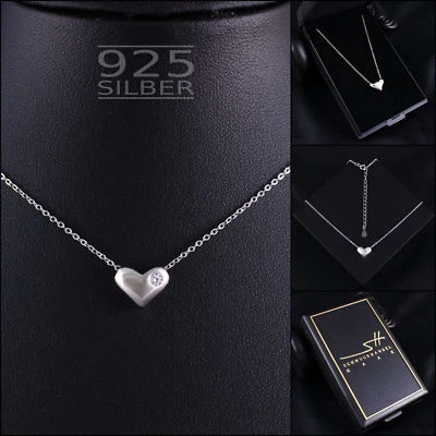Herz Kette Halskette , echt 925 Sterling Silber, +Etui, Weihnachtsgeschenk - Bild 1 von 4