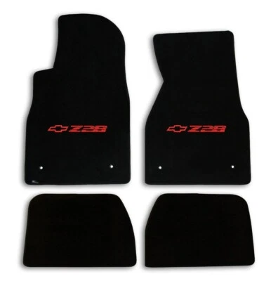 1993-2002 Chevy Camaro 4pc Ebony Black  Carpet Floor Mats Red Z28 Logo on Fronts - Image 1 of 4
