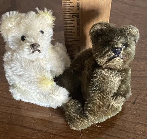 Posten 2 Vintage Mini Steiff Mohair Bären 3,5 Zoll weiß & dunkelbraun OHNE AUSWEIS. - Bild 1 von 8