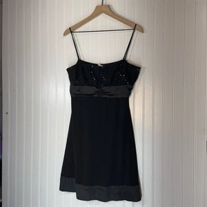 Y2K Taboo Black Sequin Satin Trim Slip Dress 1X Made in USA Club Party Formal - Picture 1 of 8