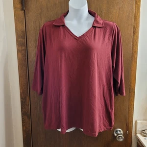 Camisa para mujer Gabrielle Rohde-Royce talla grande 4x borgoña cuello en V mezcla de algodón Pima - Imagen 1 de 5