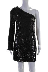 R+A Womens Cotto Sequined One Shoulder Slip-on Zipped Midi Dress Black Size 8 - Picture 1 of 7