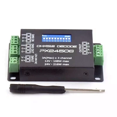 DMX 512 Decoder Driver PX24506 Controller DC12V-24V 3A x 3CH For LED Strip Light - Image 1 of 4