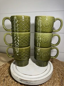 Tazza caffè impilabile Giappone metà secolo moderna verde avocado vintage 6- LEGGI - Foto 1 di 8