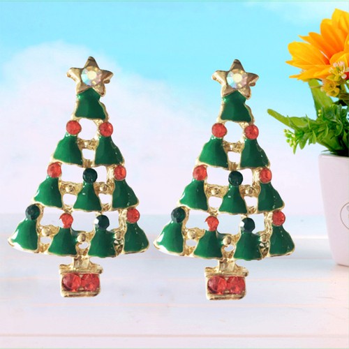 Multi Color Christmas Tree Earrings Rhinestone Dangle for Women Holiday ...