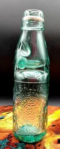 Antik C.N. Ballinger Monmouth türkisfarbene Glasflasche mit Marmor - Bild 1 von 12