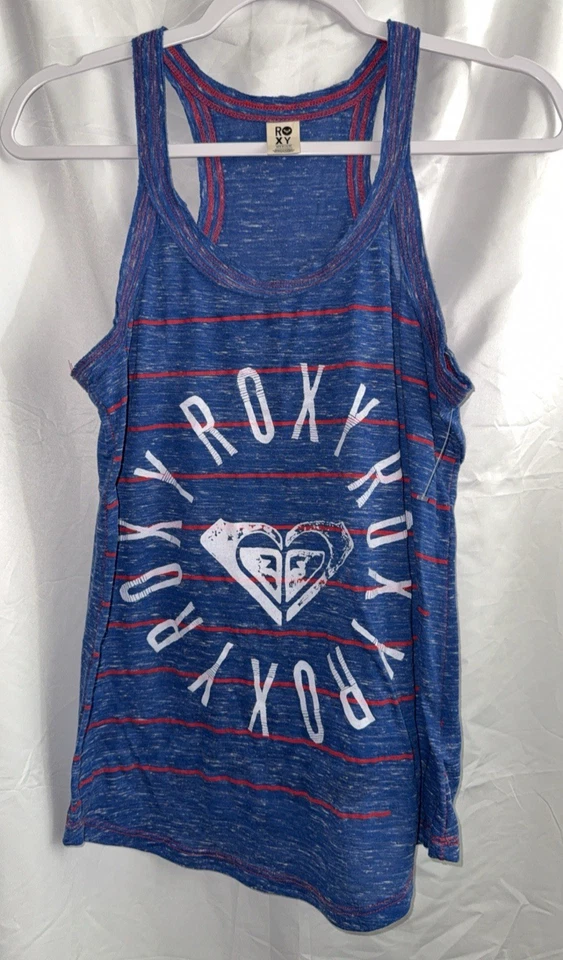 Roxy Racerback BLUE RED STRIPE TANK TOP SIZE MEDIUM PRE-OWNED - Image 1 of 1