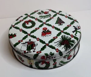 Vintage Metal Holiday Christmas Tin Candy White Holly Carolers Tree Gift - Picture 1 of 12