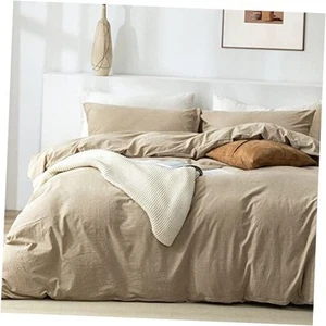 King Duvet Cover Set- 100% Washed Cotton 3 Pcs Soft Comfy Breathable Chic - Picture 1 of 7