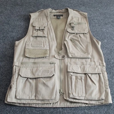 Chaleco utilitario vintage Banana Republic para hombre color caqui tostado multi bolsillo viaje safari S Foto 1 de 4