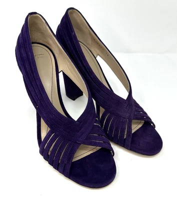 Zapatos de salón Giorgio Armani talla 38 EE. UU. talla 8 gamuza púrpura punta abierta tacones en bloque Foto 1 de 4