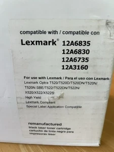 High Yield Black Toner Cartridge For Lexmark 12A6835 12A6830 12A6735 12A3160 - Picture 1 of 6
