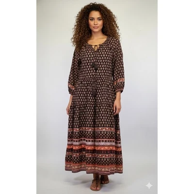 Old Navy Maxi Dress Women XXLT Tall Brown Floral Boho Peasant Tiered Cottagecore - Image 1 of 4