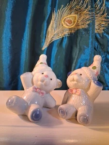 Set Of Two Vintage Party Bears With Hats China Excellent Condition - Picture 1 of 5