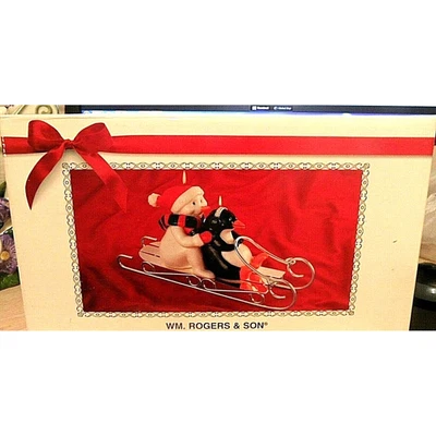 Vintage WM Rogers & Son Silverplated Christmas Sled & Candle Snowman Penguin New - Image 1 of 4