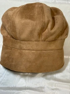 VINTAGE TAN SUEDE NEWSBOY CAP 1960'S STYLE OCTAGONAL CAP - Picture 1 of 5