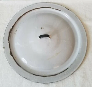 Vintage grauer Emaillegeschirr Deckel mit schwarzem Rand am Griff - Bild 1 von 7