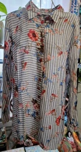 Camicia M asimmetrica MICHAEL TYLER top bottoni colletto morbida righe floreale - Foto 1 di 7